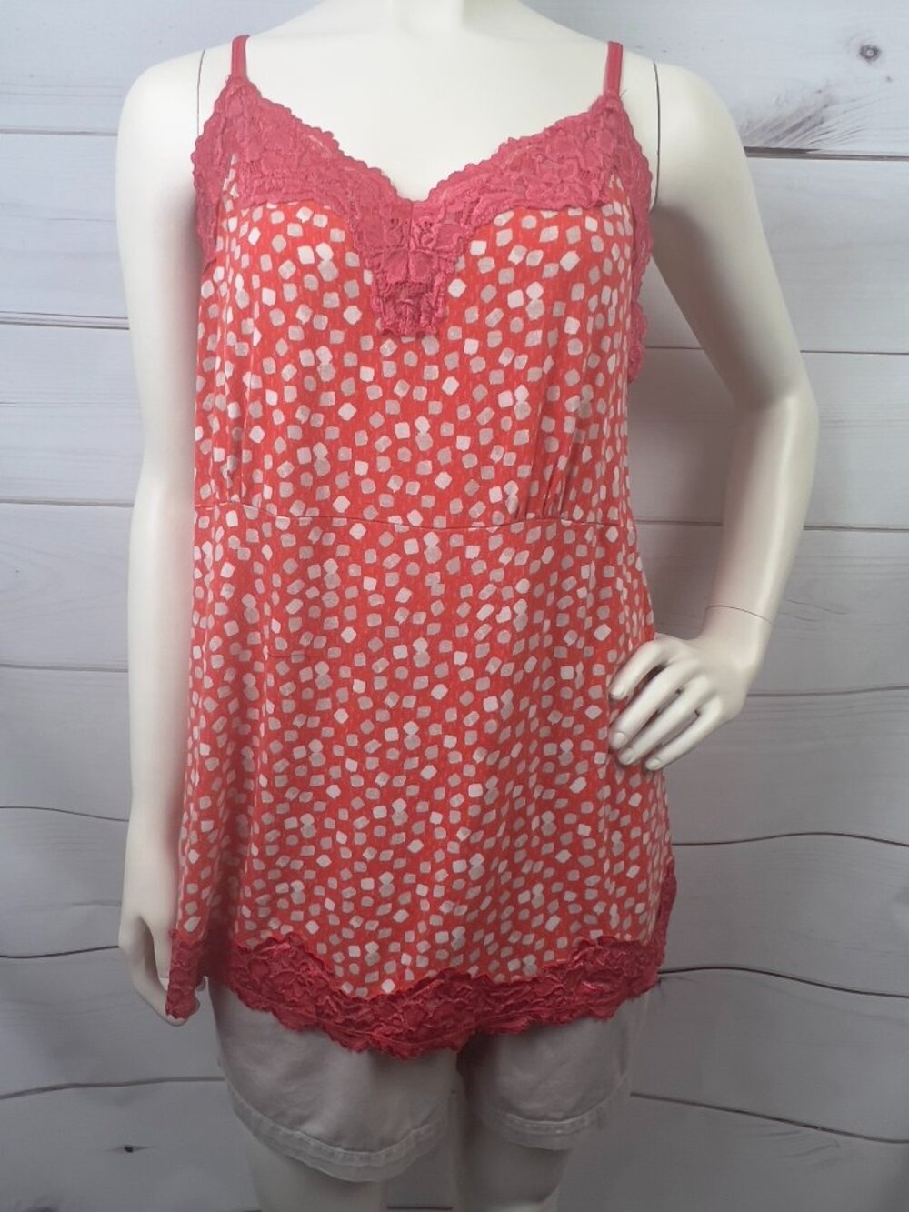 Lane Bryant Orange with Tan Square Dots Camisole with Lace Trim - Size 18/20